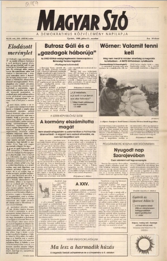 Magyar Szó, 49. évf. 1992. július 25. 202. sz. 1–16. oldal