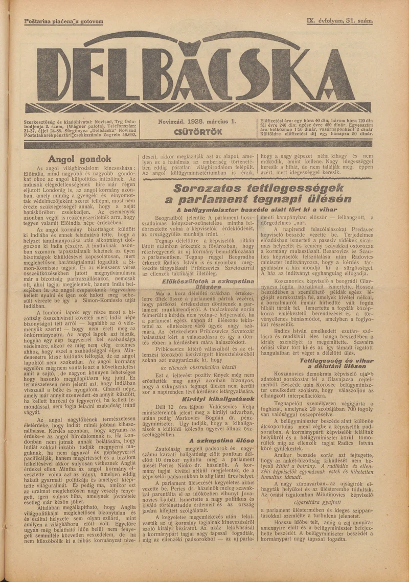 Délbácska, 9. évf. 1928. március 1. 51. sz.