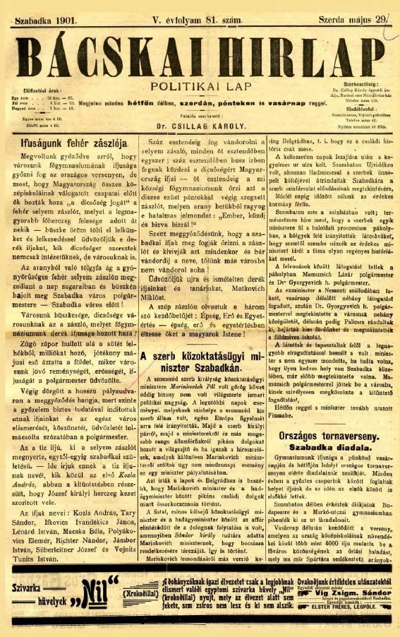 Bácskai Hirlap, 5. évf. 1901. május 29. 81. sz.