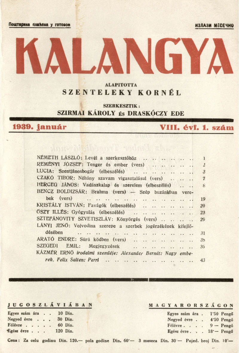 Kalangya, 8. évf. 1939. január. 1. sz. 1–48. oldal