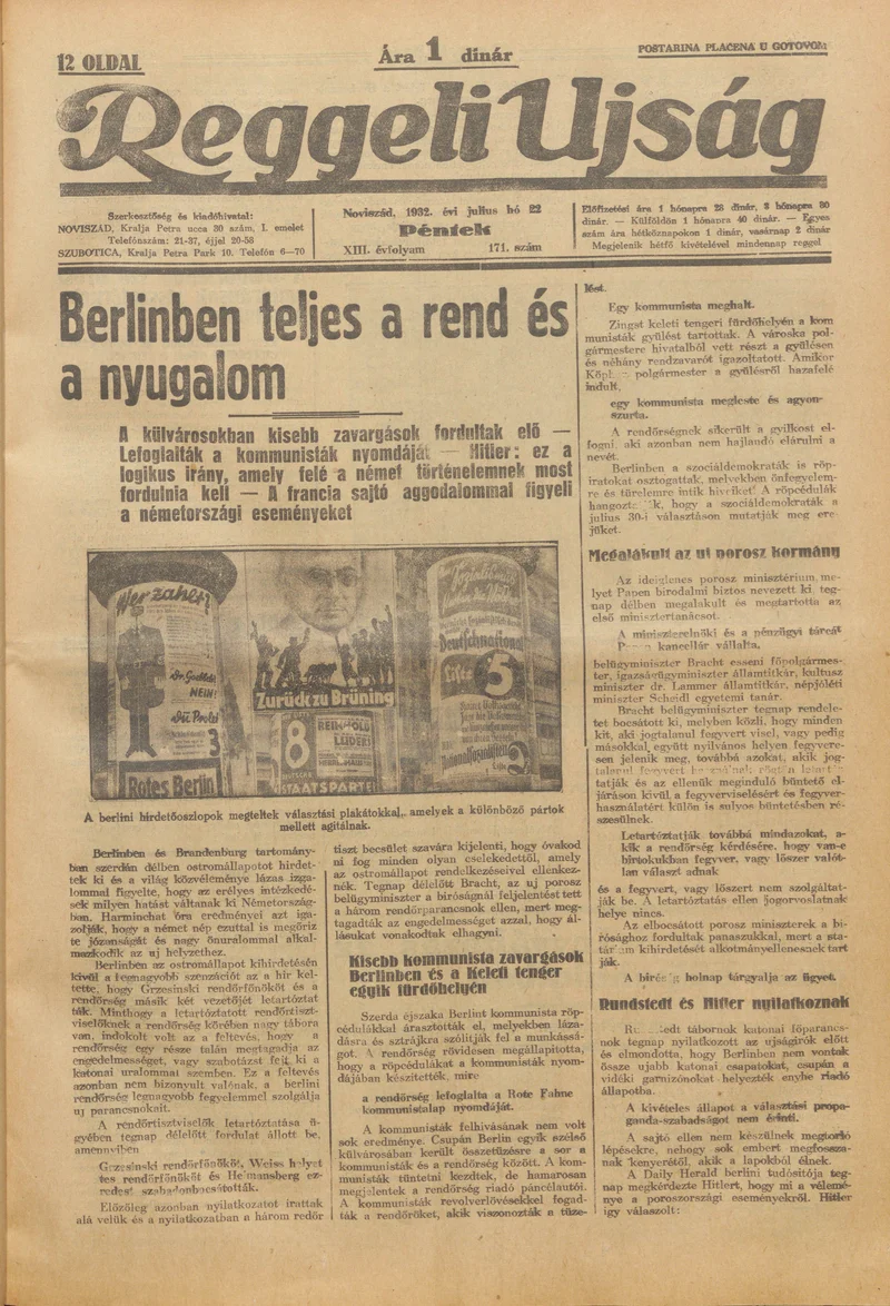Reggeli Újság, 13. évf. 1932. július 22. 171. sz.