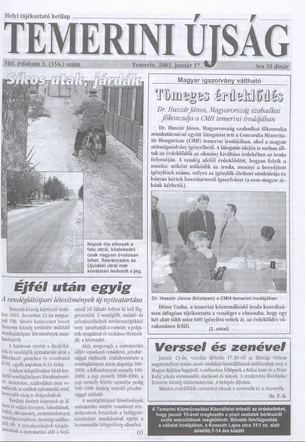 Temerini Újság, 8. évf. 2002. január 17. 3. sz.