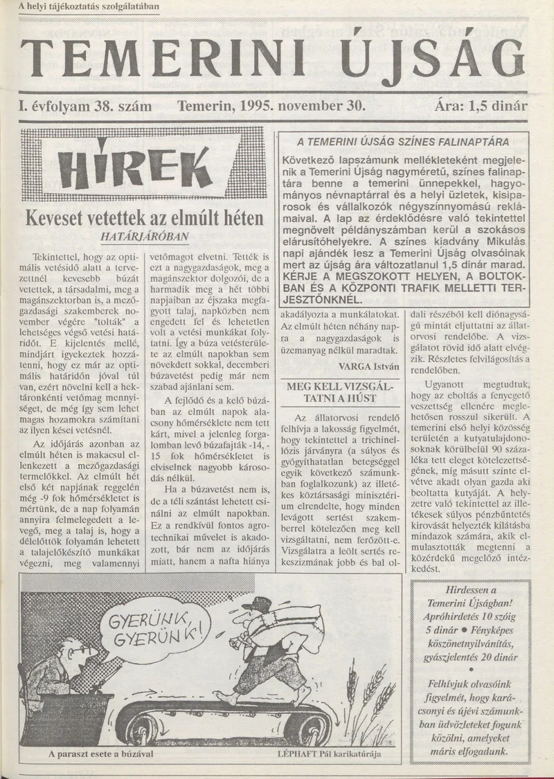 Temerini Újság, 1. évf. 1995. november 30. 38. sz.
