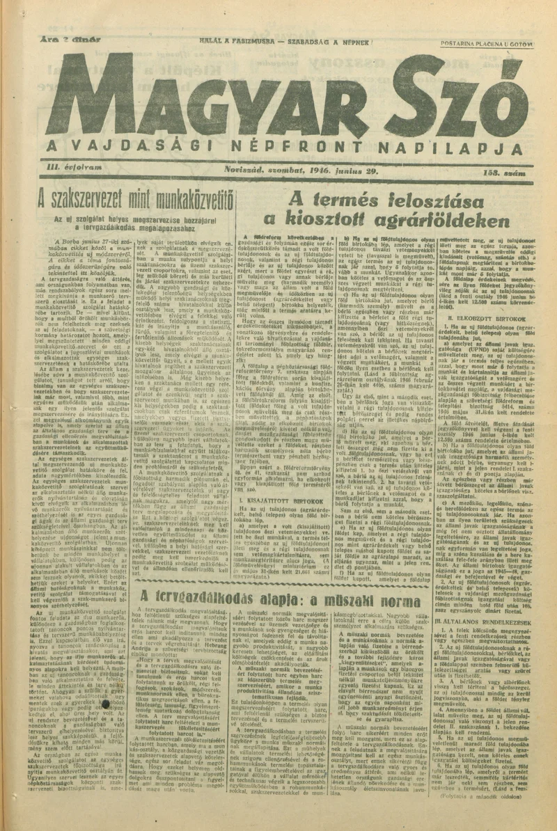 Magyar Szó, 3. évf. 1946. június 29. 153. sz. 1–8. oldal