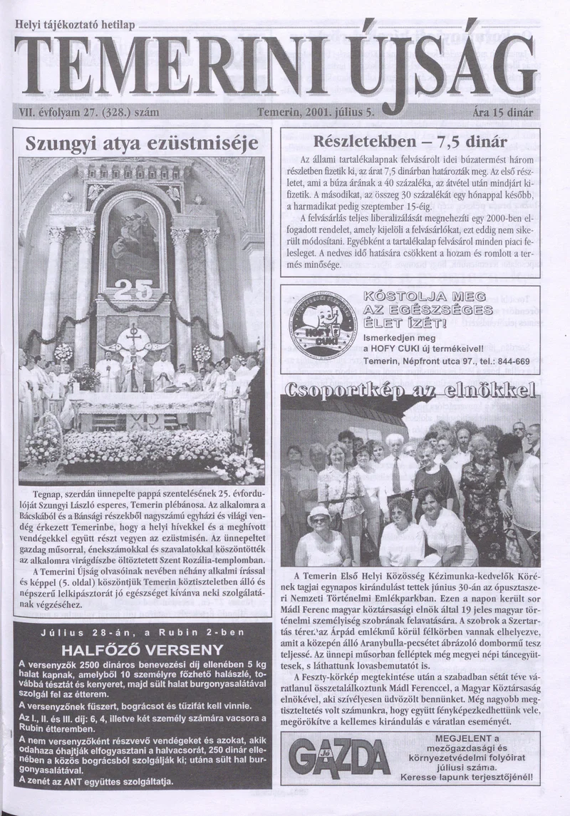 Temerini Újság, 7. évf. 2001. július 5. 27. sz.