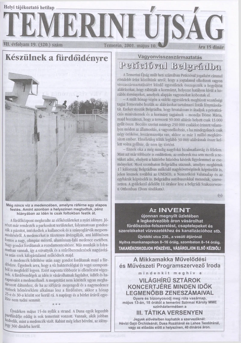 Temerini Újság, 7. évf. 2001. május 10. 19. sz.