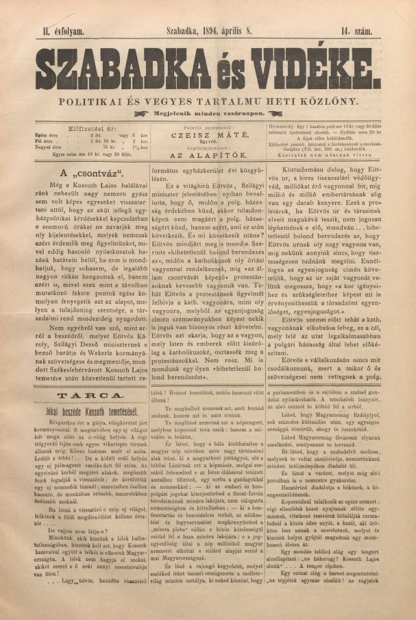 Szabadka és vidéke II, 2. évf. 1894. április 8. 14. sz.