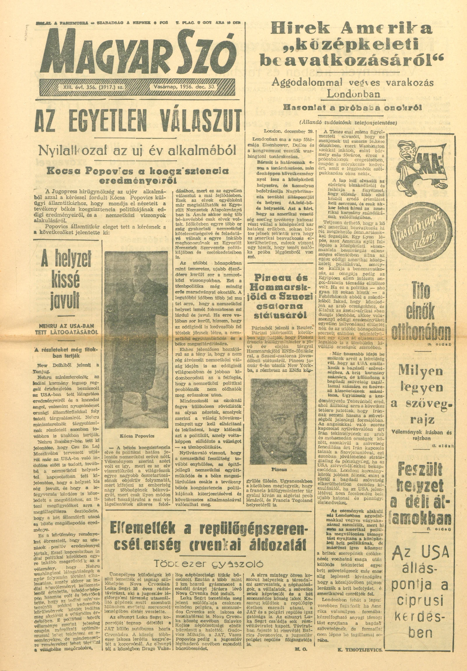 Magyar Szó, 13. évf. 1956. december 30. 356. sz. 1–20. oldal
