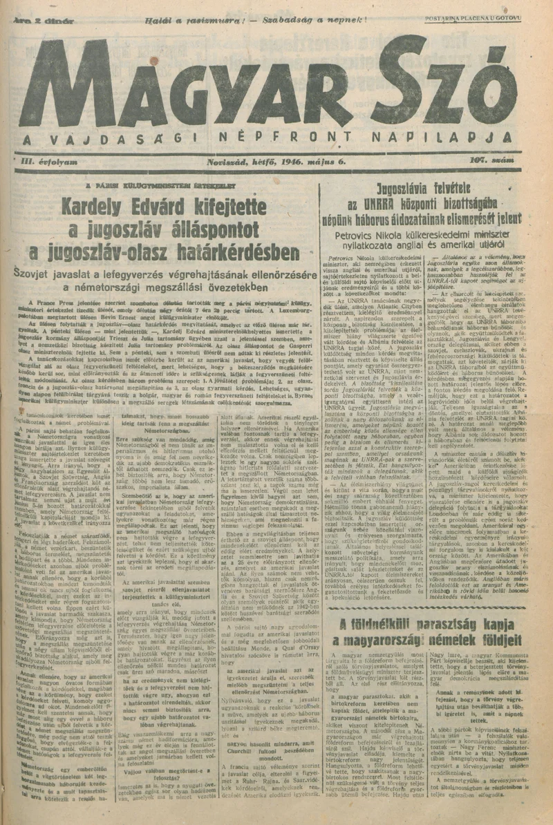 Magyar Szó, 3. évf. 1946. május 6. 107. sz. 1–6. oldal