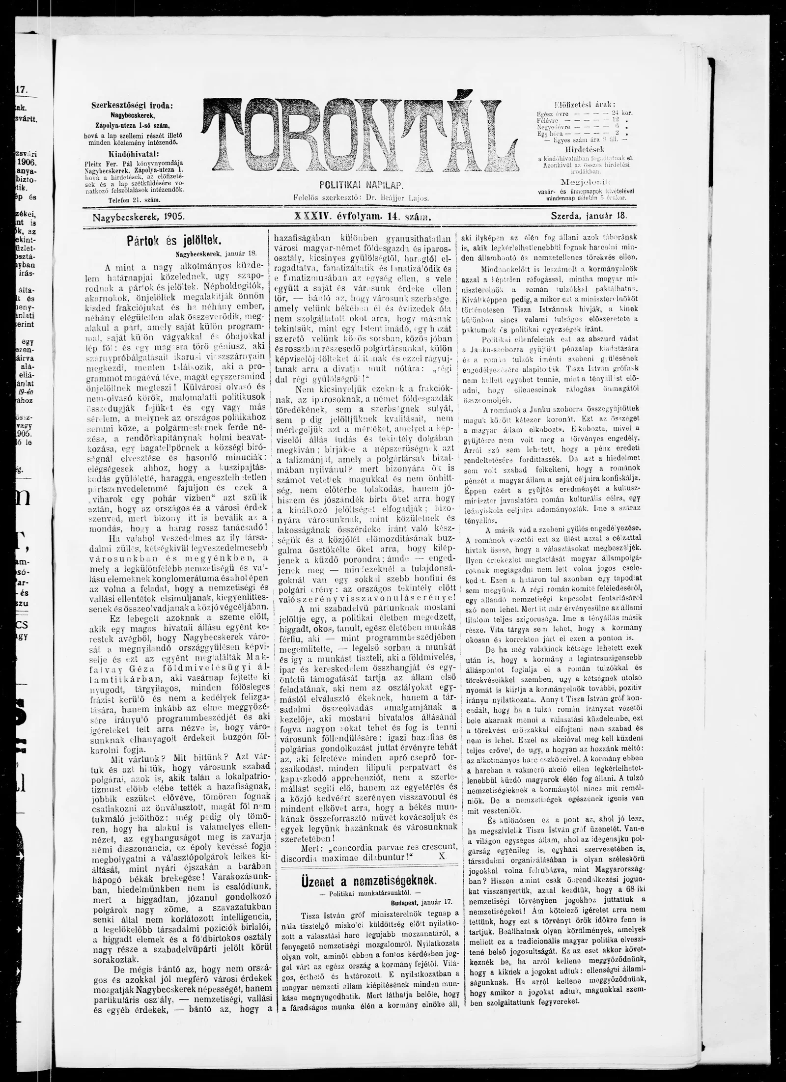 Torontál, 34. évf. 1905. január 18. 14. sz.