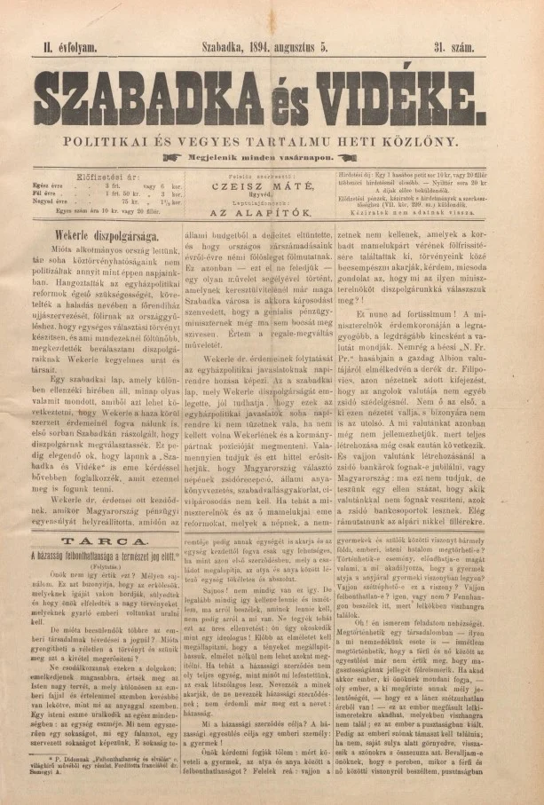 Szabadka és vidéke II, 2. évf. 1894. augusztus 5. 31. sz.