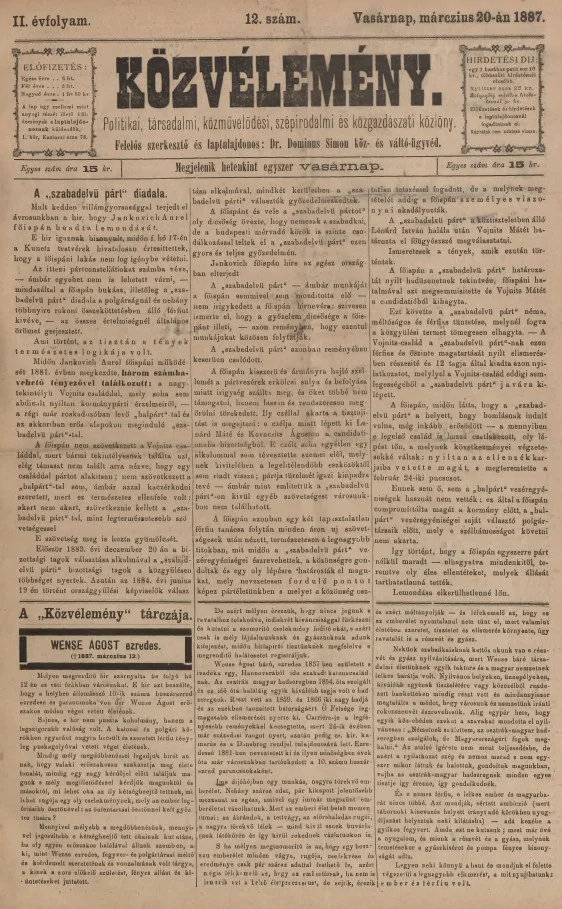 Közvélemény, 2. évf. 1887. március 20. 12. sz.