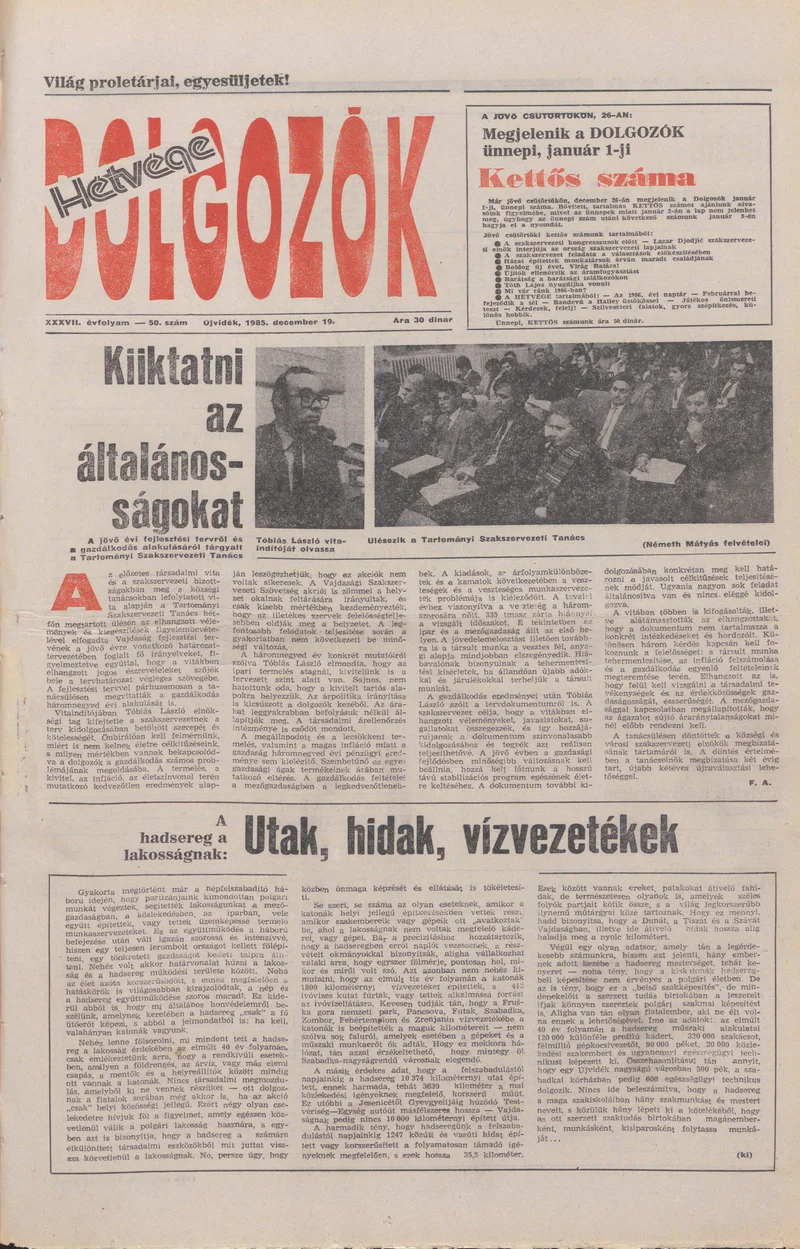 Dolgozók, 39. évf. 1985. december 19. 50. sz.