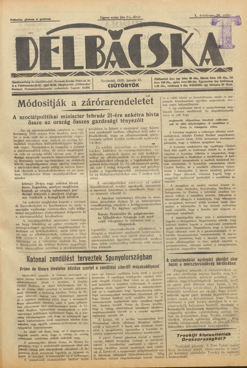 Délbácska, 10. évf. 1929. január 31. 26. sz.