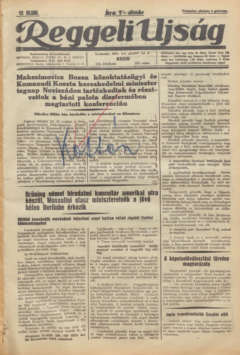 Reggeli Újság, 12. évf. 1931. október 6. 234. sz.
