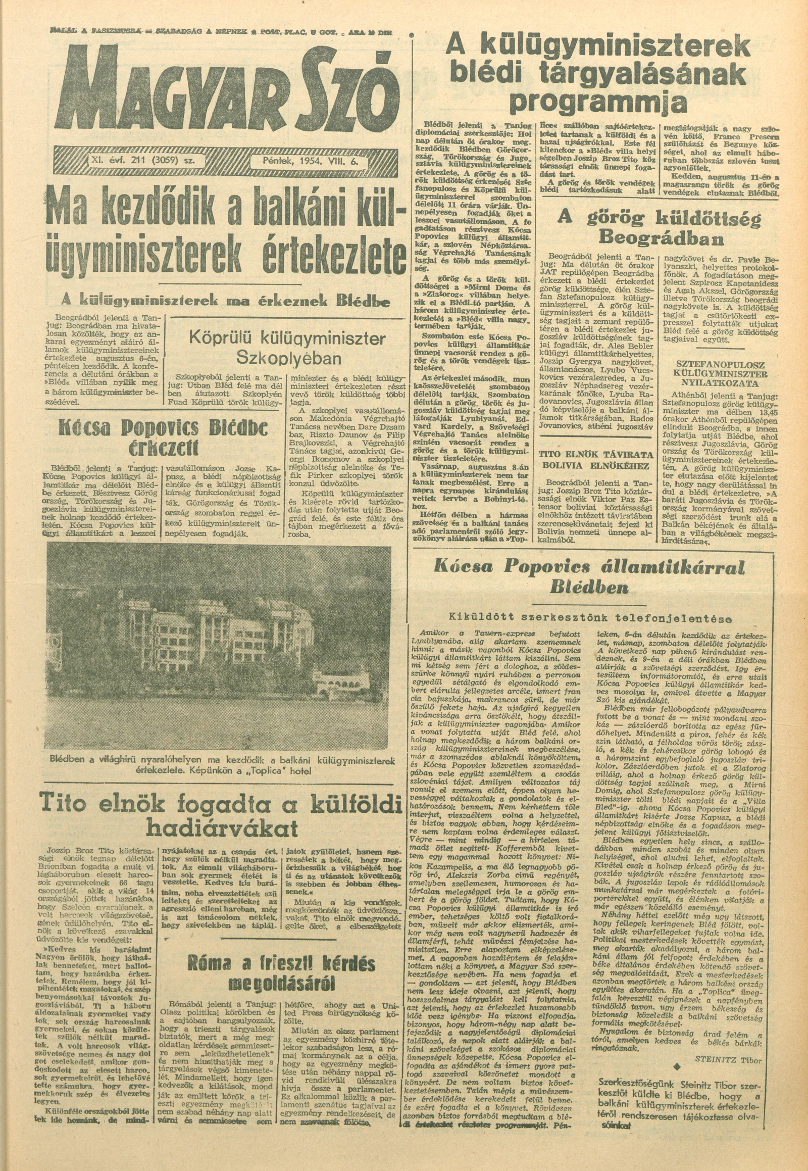 Magyar Szó, 11. évf. 1954. augusztus 6. 211. sz. 1–8. oldal