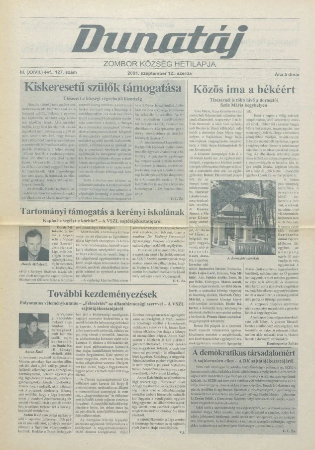 Dunatáj, 3. évf. 2001. szeptember 12. 127. sz.