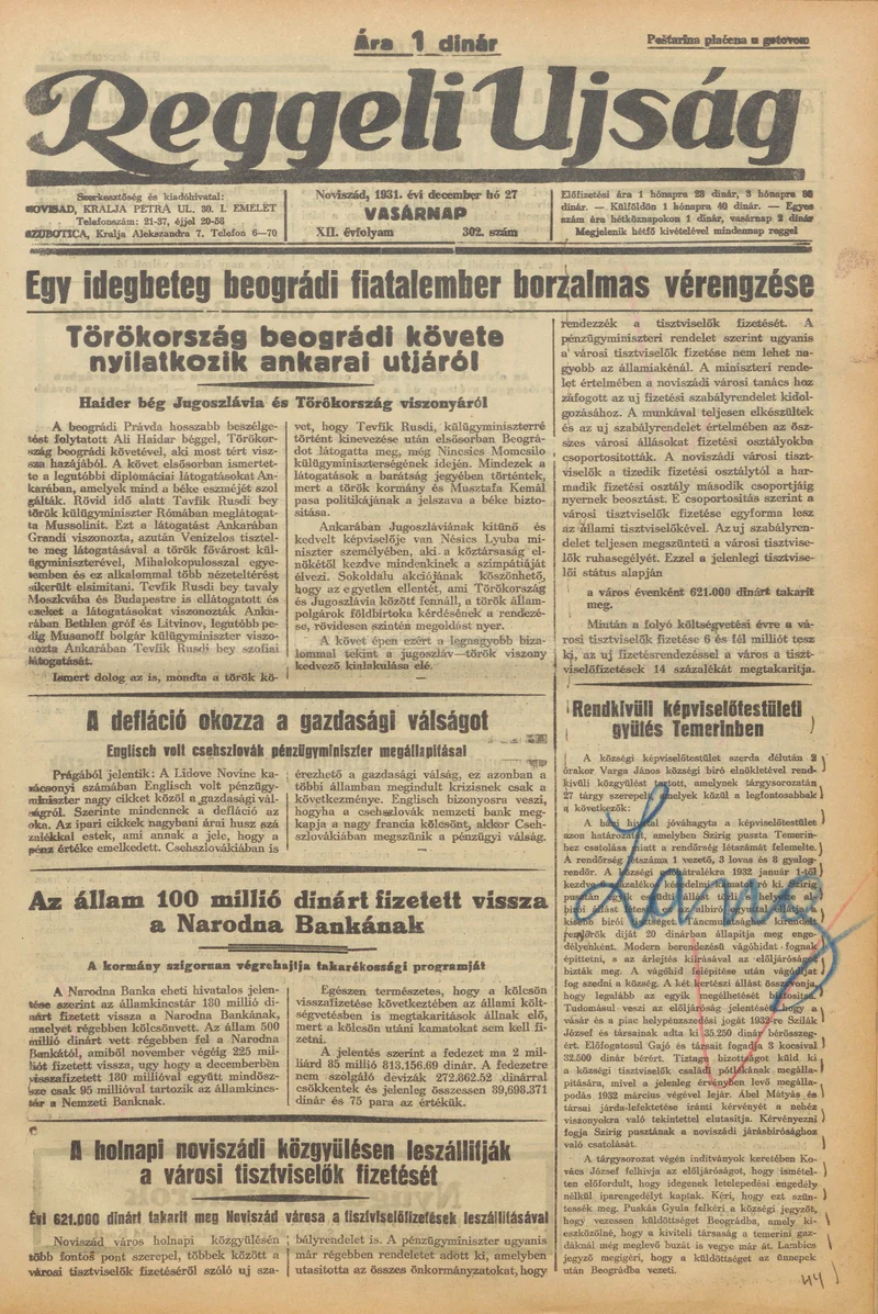 Reggeli Újság, 12. évf. 1931. december 27. 302. sz.