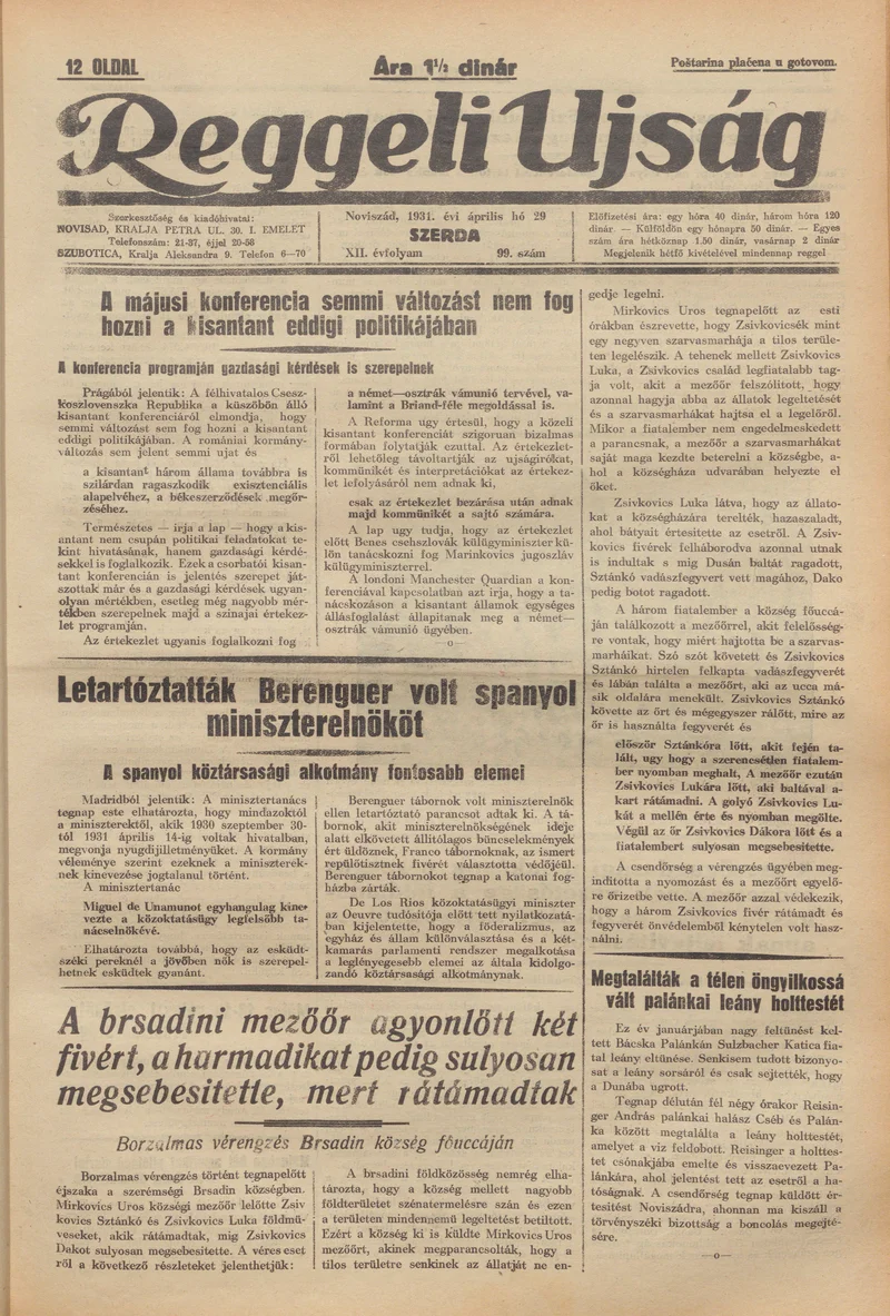 Reggeli Újság, 12. évf. 1931. április 29. 99. sz.