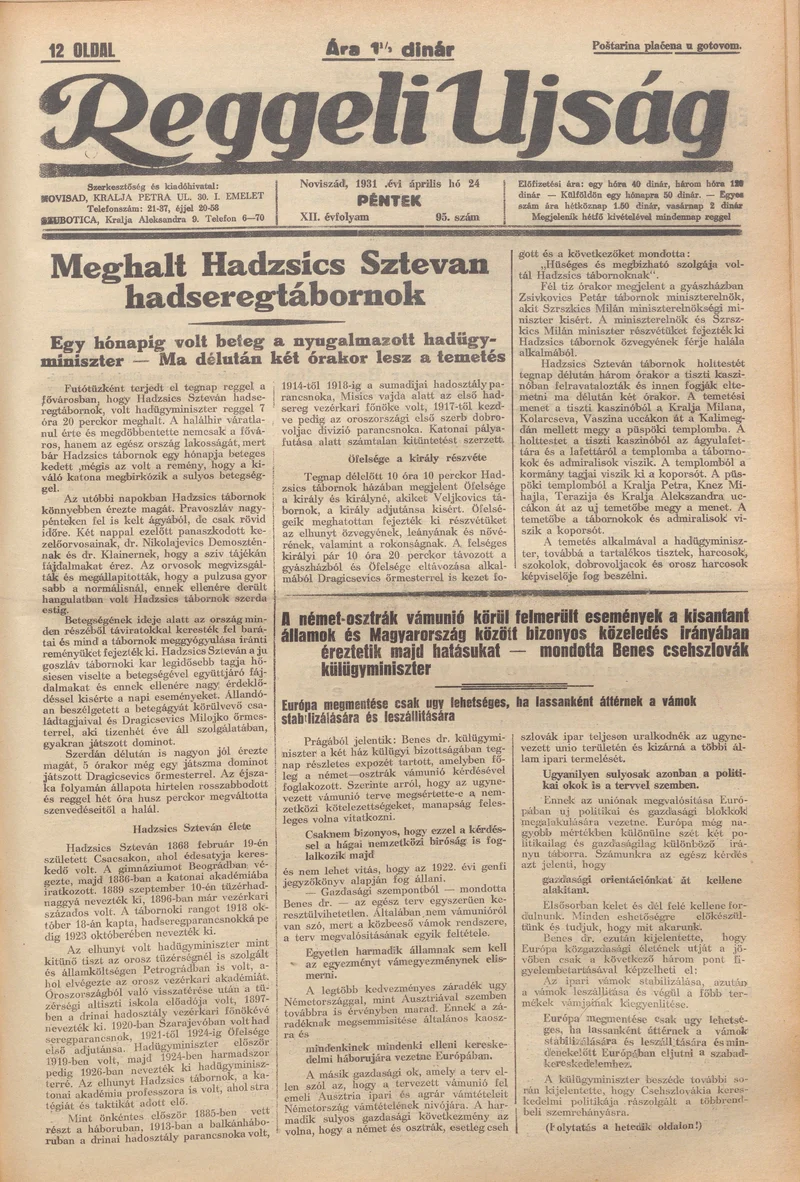 Reggeli Újság, 12. évf. 1931. április 24. 95. sz.