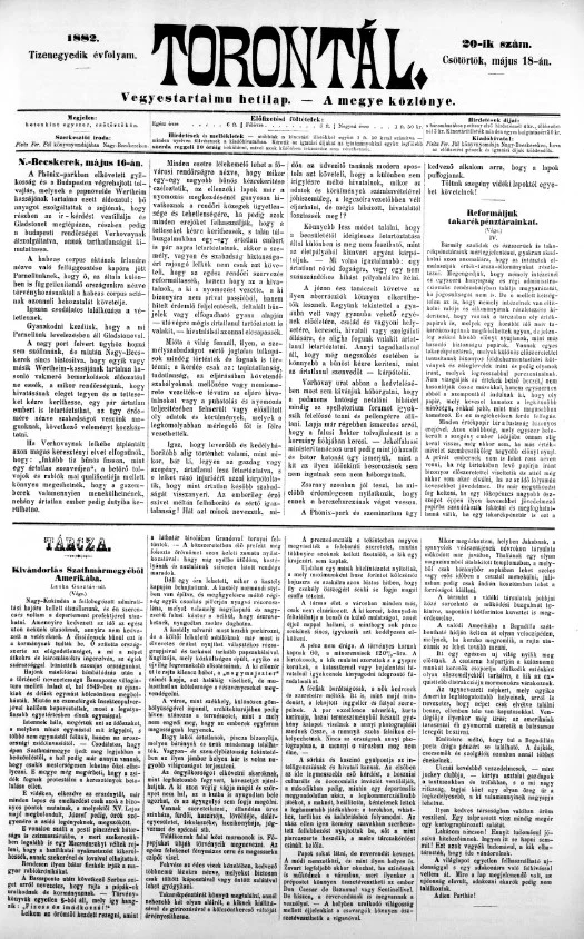 Torontál, 11. évf. 1882. május 18. 20. sz.
