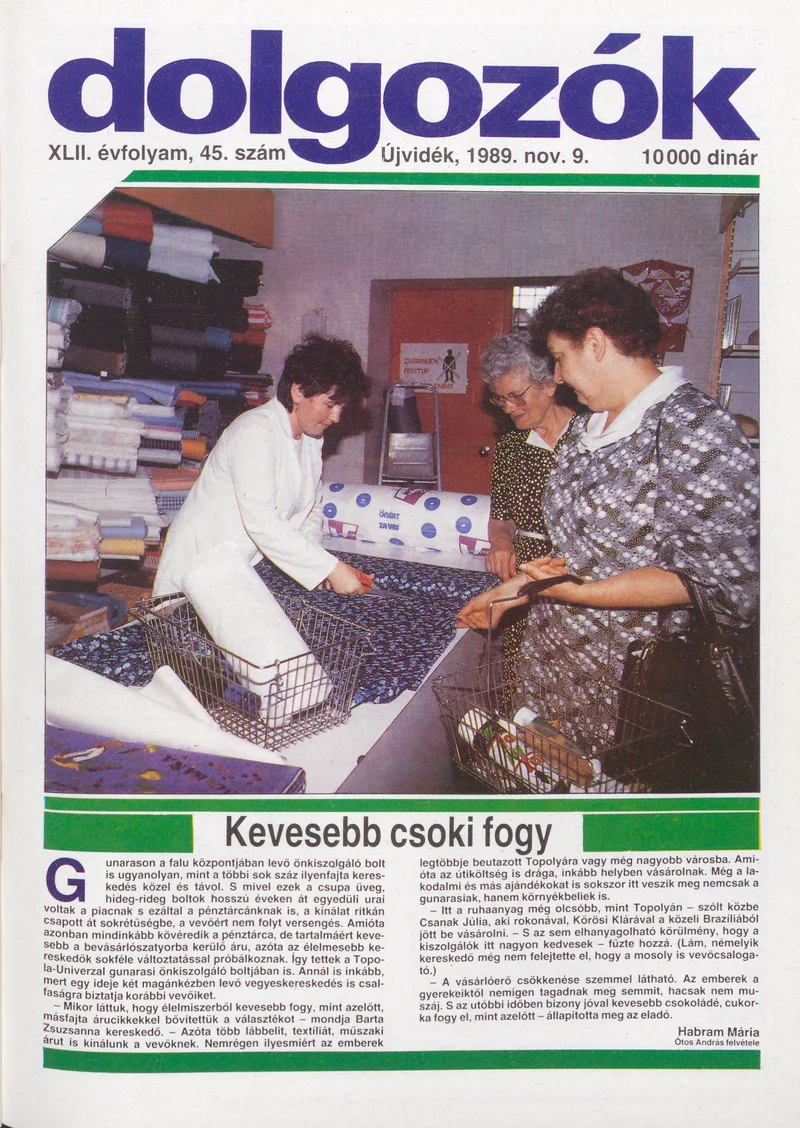 Dolgozók, 43. évf. 1989. november 9. 45. sz.