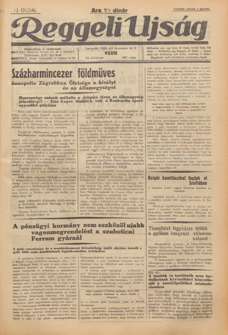 Reggeli Újság, 11. évf. 1930. december 9. 287. sz.
