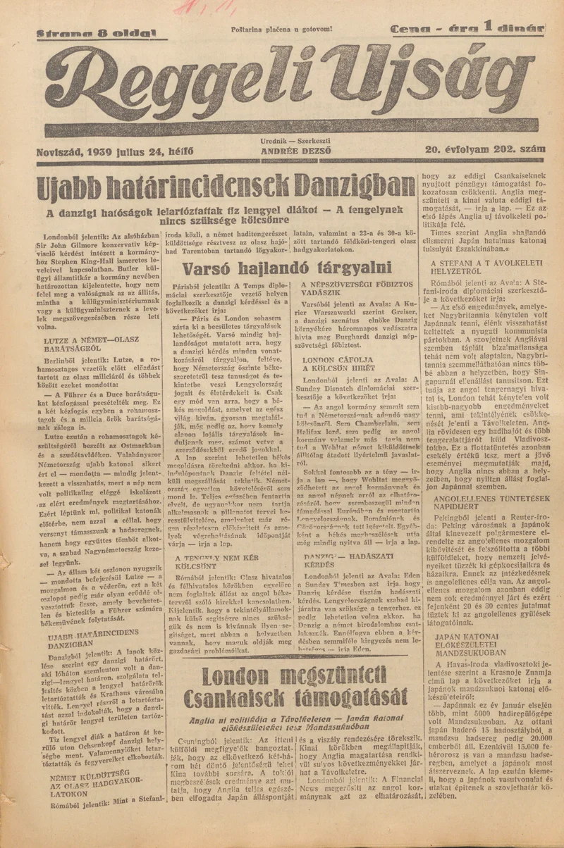 Reggeli Újság, 20. évf. 1939. július 24. 202. sz.