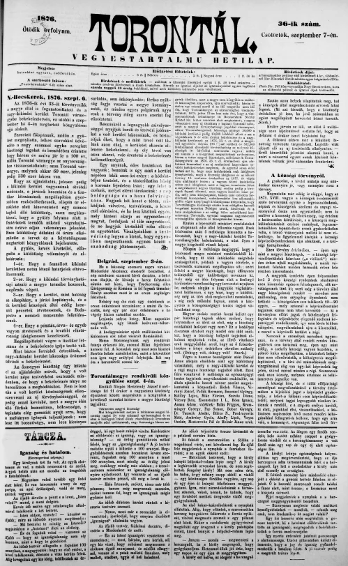 Torontál, 5. évf. 1876. szeptember 7. 36. sz.