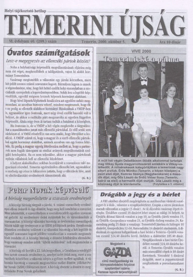 Temerini Újság, 6. évf. 2000. október 5. 40. sz.