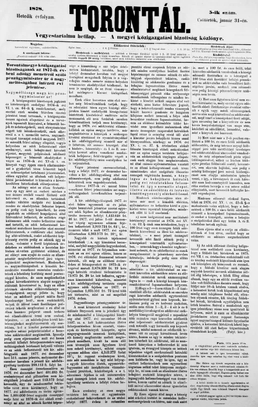 Torontál, 7. évf. 1878. január 31. 5. sz.