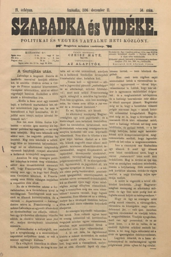 Szabadka és vidéke II, 4. évf. 1896. december 13. 50. sz.