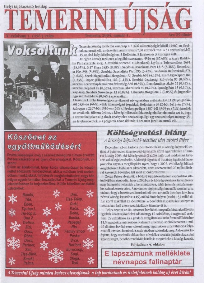 Temerini Újság, 10. évf. 2004. január 1. 1. sz.