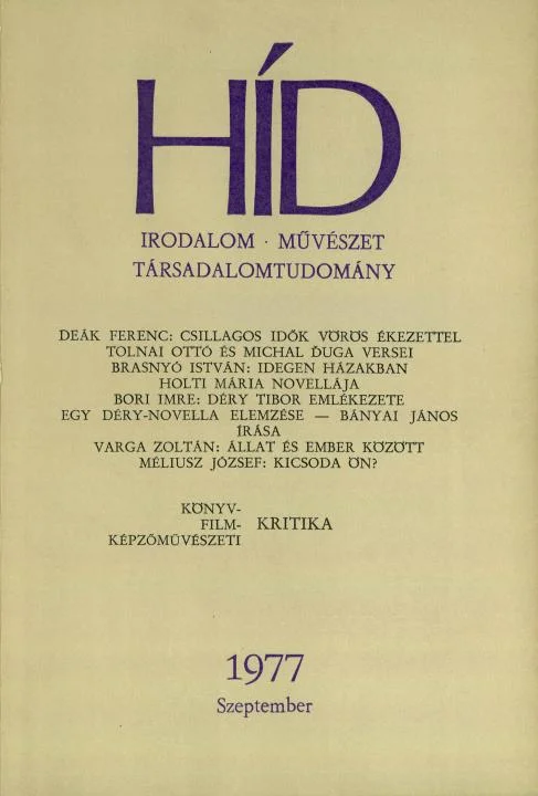 Híd, 41. évf. 1977. szeptember. 9. sz. 1009–1168. oldal