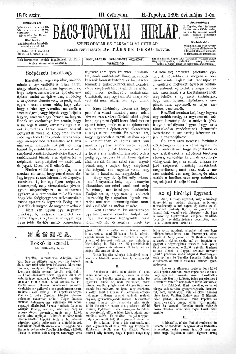 Bács-Topolyai Hirlap, 3. évf. 1898. május 1. 18. sz.