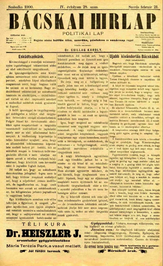 Bácskai Hirlap, 4. évf. 1900. február 21. 28. sz.