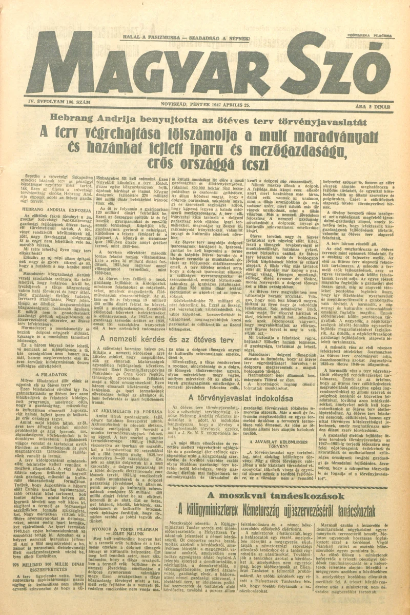 Magyar Szó, 4. évf. 1947. április 25. 106. sz. 1–6. oldal