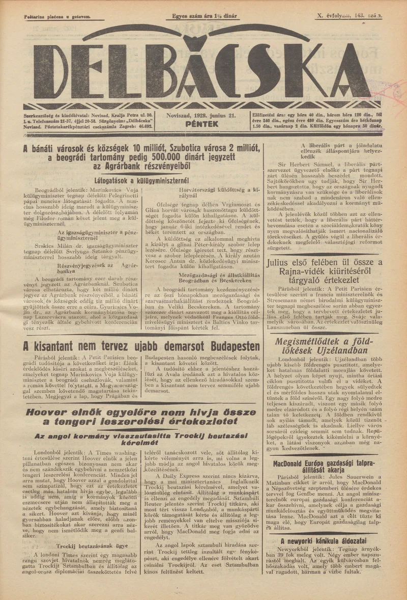 Délbácska, 10. évf. 1929. június 21. 143. sz.