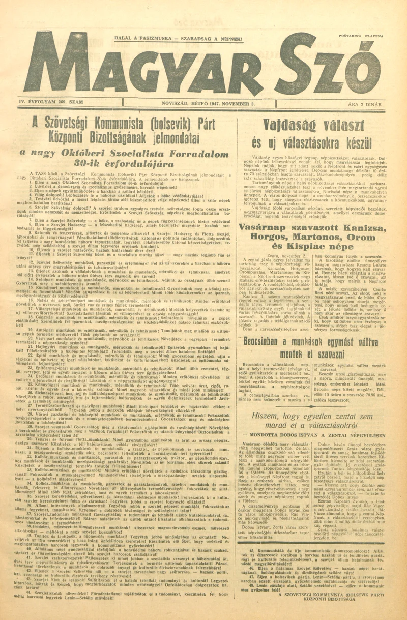 Magyar Szó, 4. évf. 1947. november 3. 269. sz. 1–4. oldal