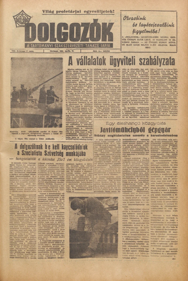 Dolgozók, 8. évf. 1954. április 20. 17. sz.