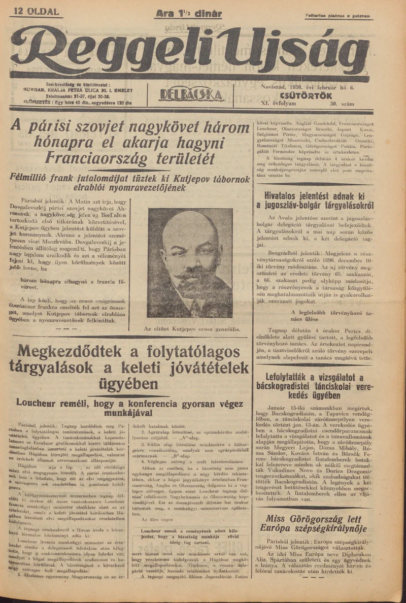 Reggeli Újság, 11. évf. 1930. február 6. 30. sz.