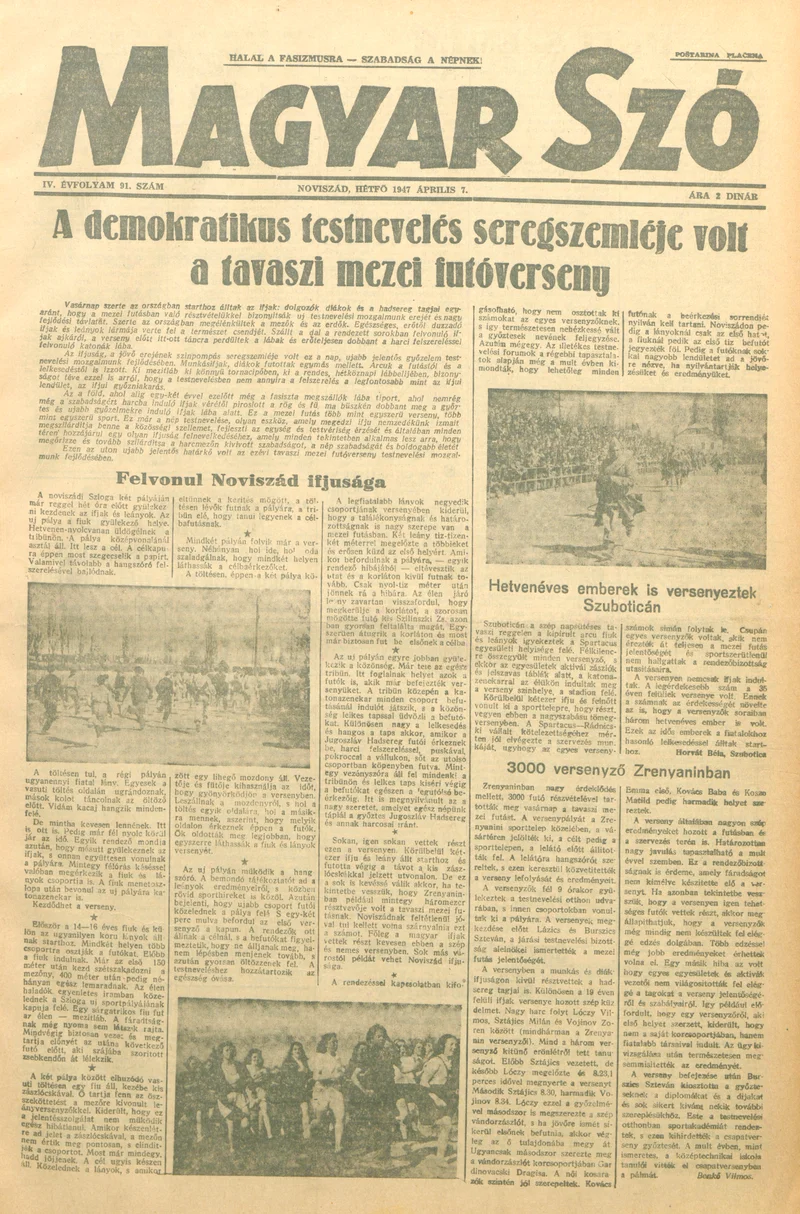 Magyar Szó, 4. évf. 1947. április 7. 91. sz. 1–6. oldal