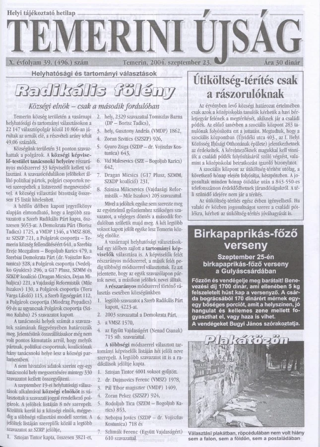 Temerini Újság, 10. évf. 2004. szeptember 23. 39. sz.