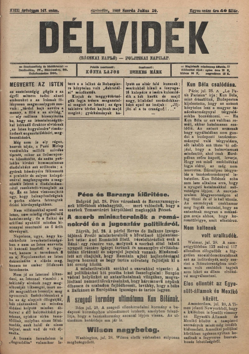 Délvidék, 13. évf. 1919. július 30. 147. sz.