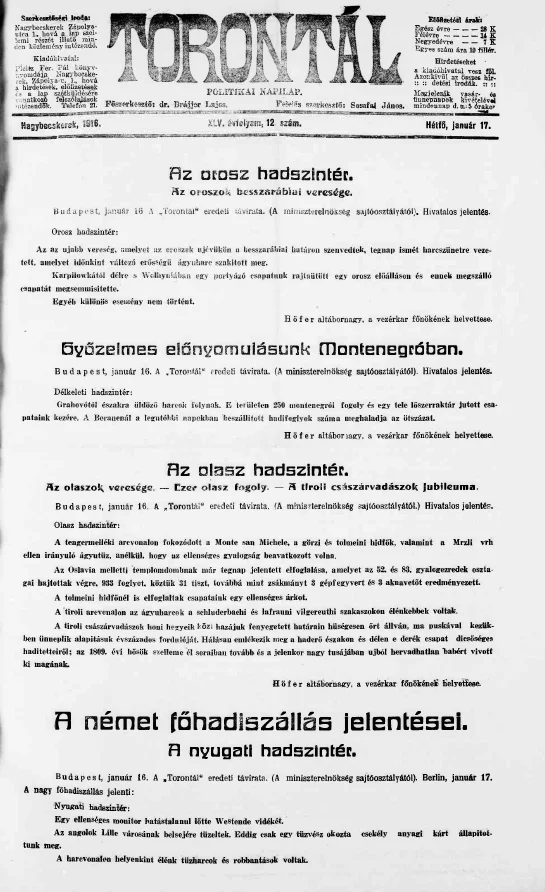 Torontál, 45. évf. 1916. január 17. 12. sz.