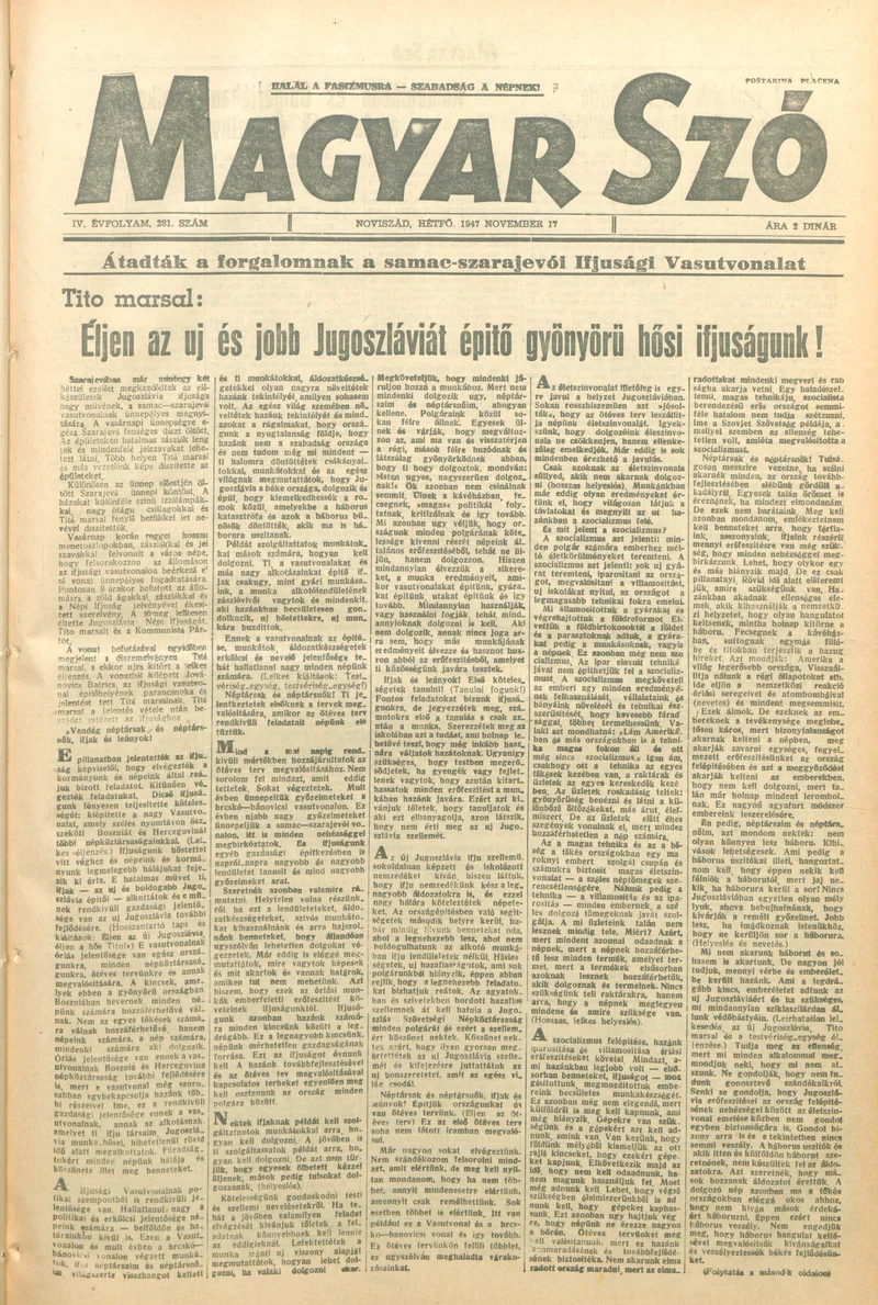 Magyar Szó, 4. évf. 1947. november 17. 281. sz. 1–6. oldal