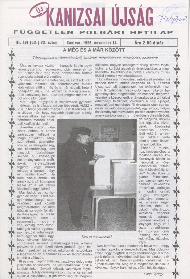 Új Kanizsai Újság, 3. évf. 1996. november 14. 23. sz.