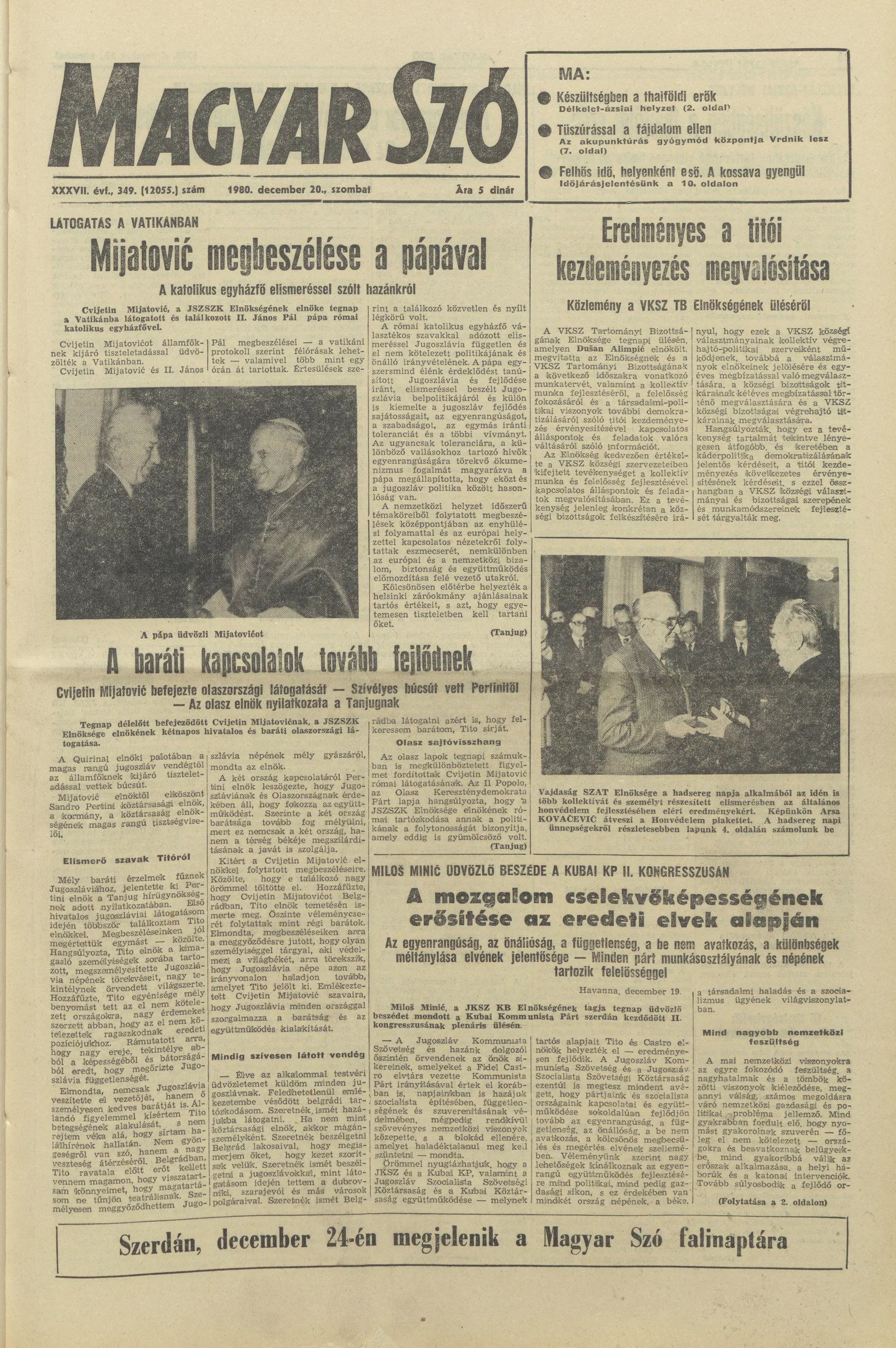 Magyar Szó, 37. évf. 1980. december 20. 349. sz. 1–20. oldal
