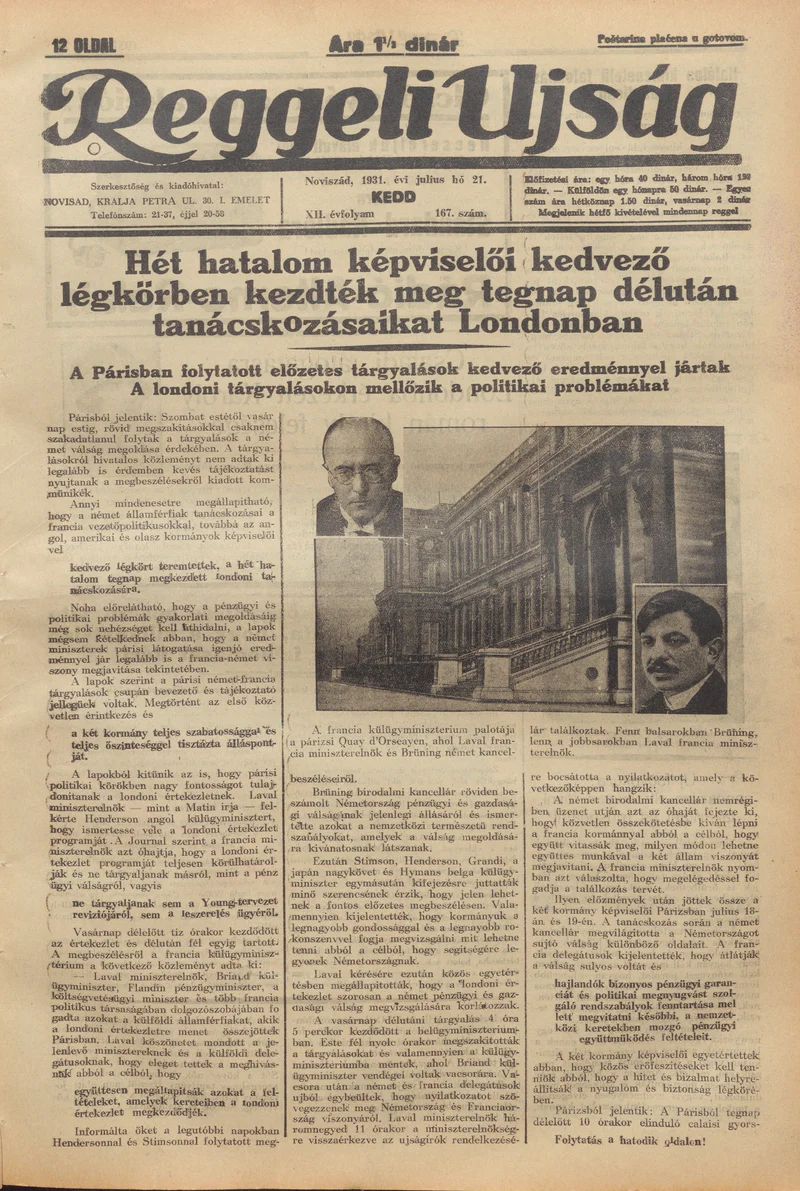 Reggeli Újság, 12. évf. 1931. július 21. 167. sz.