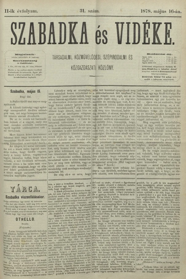 Szabadka és vidéke, 2. évf. 1878. május 16. 31. sz.